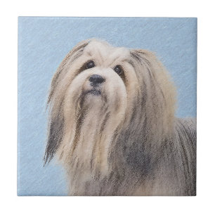 Havanese (Silver) Painting - Cute Original Dog Art Ceramic Tile