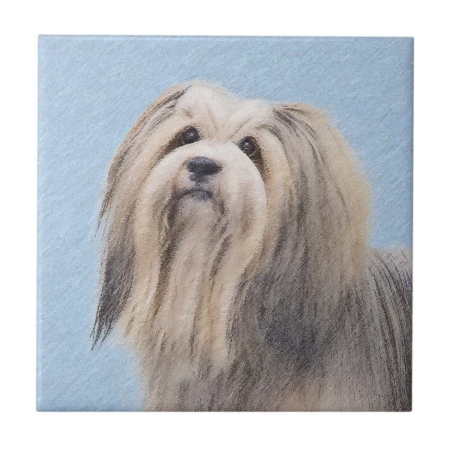 Havanese (Silver) Painting - Cute Original Dog Art Ceramic Tile (Front)