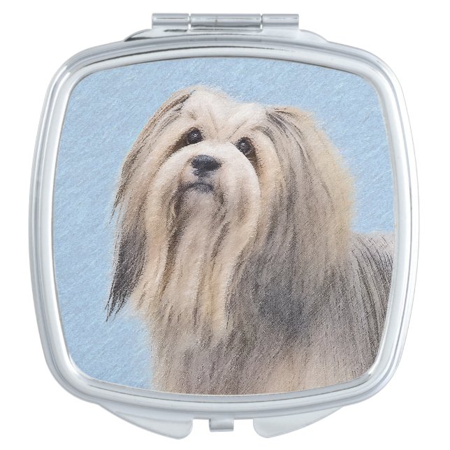 Havanese (Silver) Painting - Cute Original Dog Art Compact Mirror (Front)