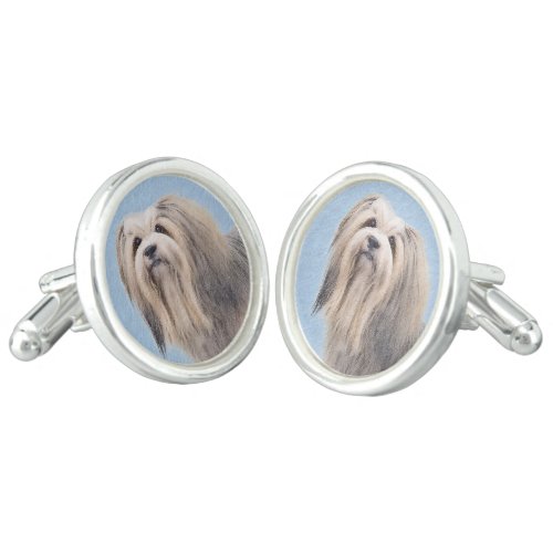 Havanese Silver Painting _ Cute Original Dog Art Cufflinks