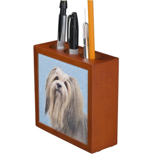 Havanese Silver Painting _ Cute Original Dog Art Desk Organizer