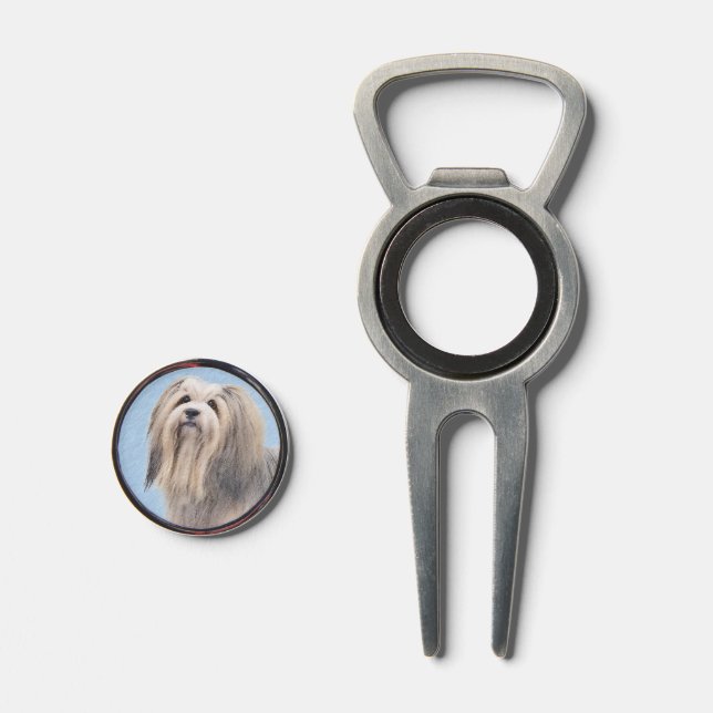 Havanese (Silver) Painting - Cute Original Dog Art Divot Tool (Front (Open))