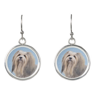 Havanese (Silver) Painting - Cute Original Dog Art Earrings