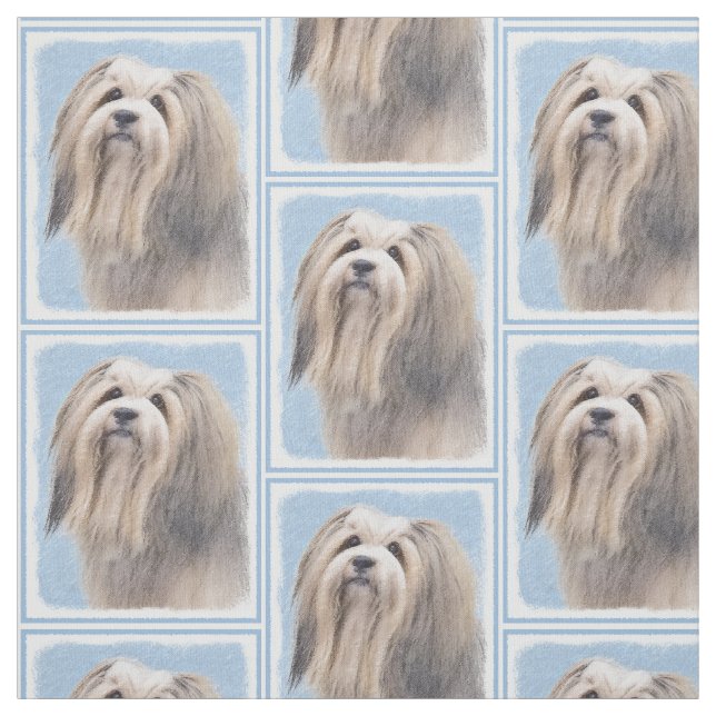 Havanese (Silver) Painting - Cute Original Dog Art Fabric (Swatch)