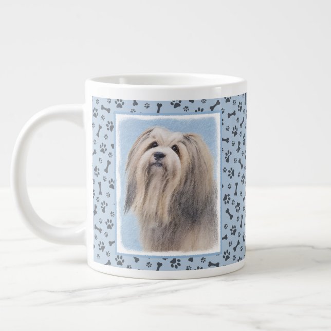 Havanese (Silver) Painting - Cute Original Dog Art Giant Coffee Mug (Left)
