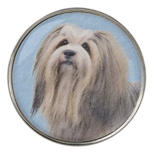 Havanese (Silver) Painting - Cute Original Dog Art Golf Ball Marker