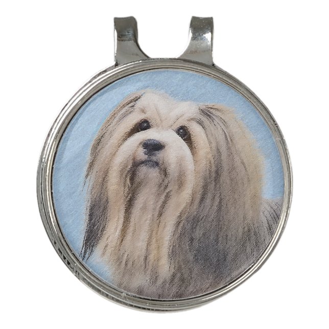Havanese (Silver) Painting - Cute Original Dog Art Golf Hat Clip (Front)