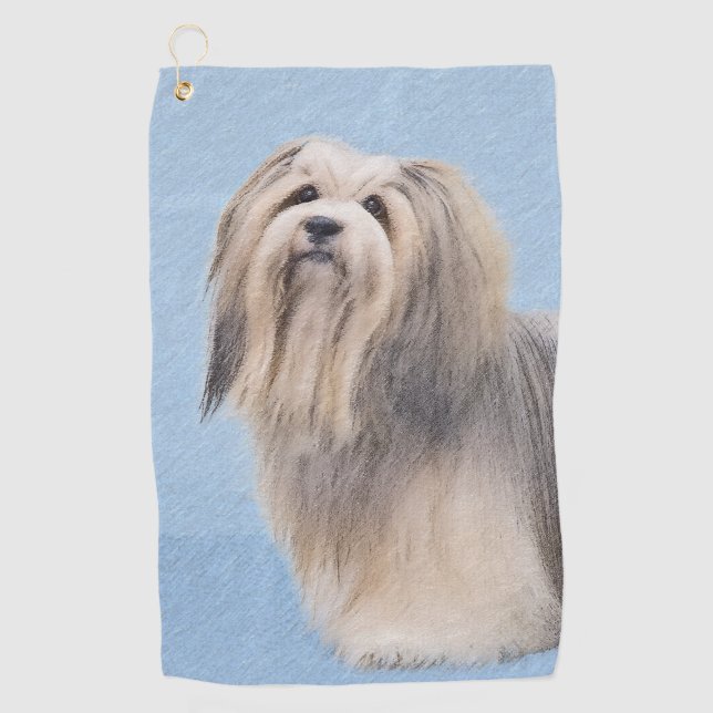 Havanese (Silver) Painting - Cute Original Dog Art Golf Towel (Front)
