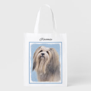 Havanese (Silver) Painting - Cute Original Dog Art Grocery Bag