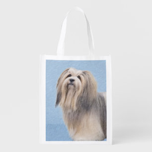 Havanese (Silver) Painting - Cute Original Dog Art Grocery Bag