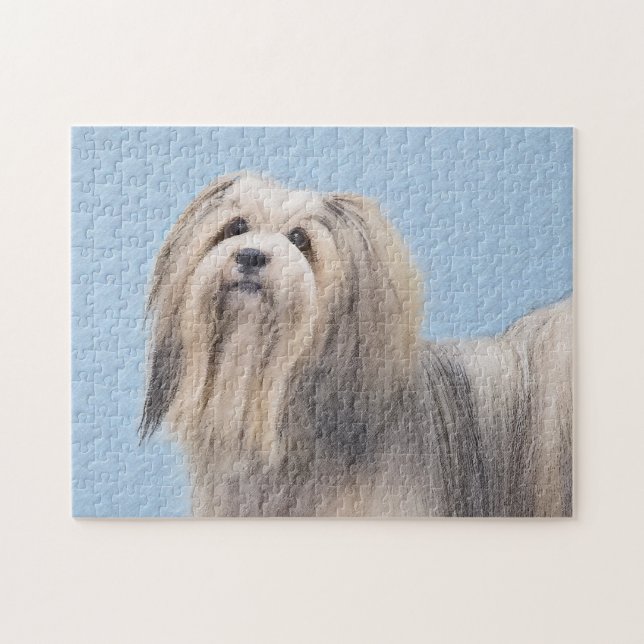 Havanese (Silver) Painting - Cute Original Dog Art Jigsaw Puzzle (Horizontal)