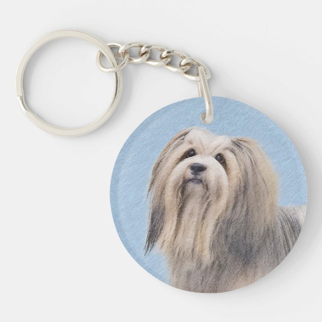 Havanese (Silver) Painting - Cute Original Dog Art Keychain (Front)