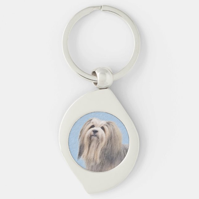 Havanese (Silver) Painting - Cute Original Dog Art Keychain (Front)