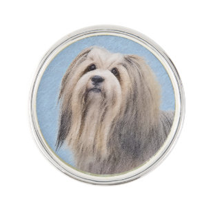 Havanese (Silver) Painting - Cute Original Dog Art Lapel Pin