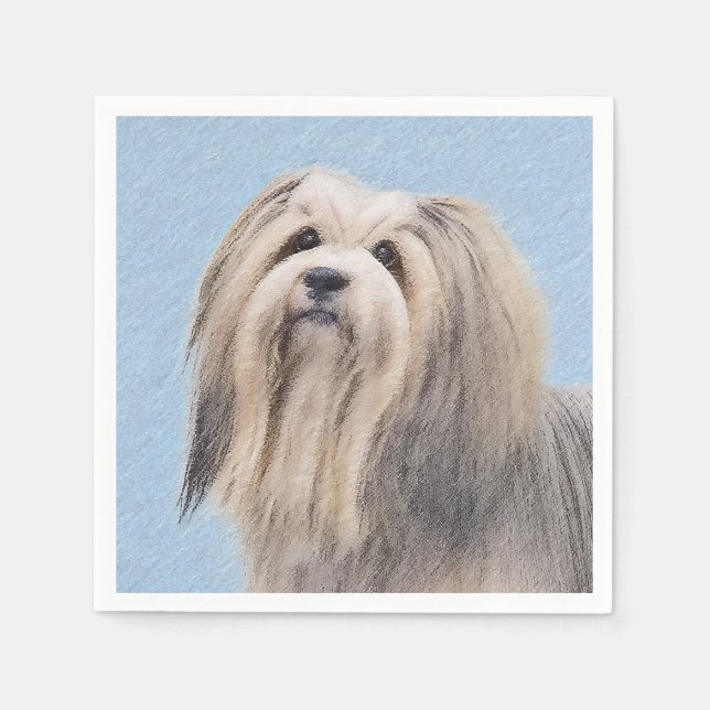 Havanese (Silver) Painting - Cute Original Dog Art Napkins (Front)
