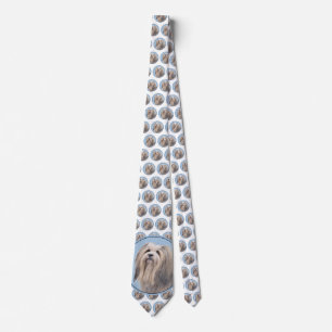 Havanese (Silver) Painting - Cute Original Dog Art Neck Tie