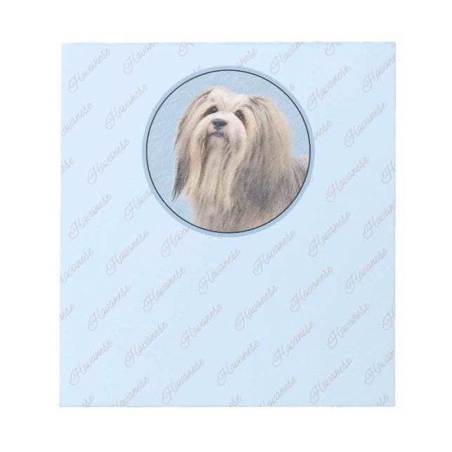 Havanese (Silver) Painting - Cute Original Dog Art Notepad (Front)