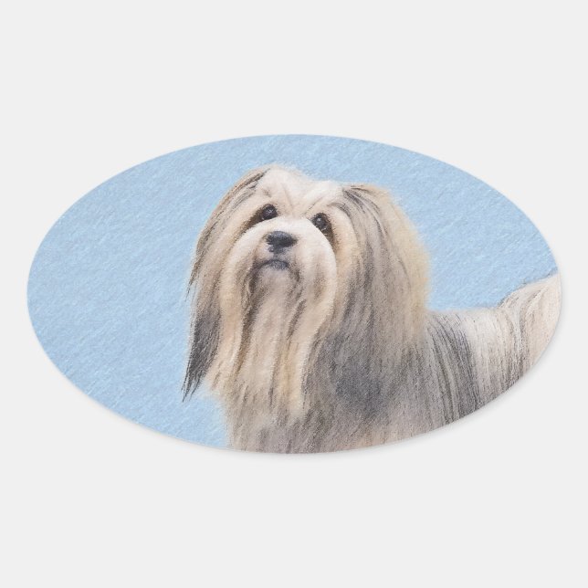 Havanese (Silver) Painting - Cute Original Dog Art Oval Sticker (Front)