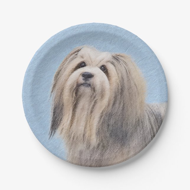 Havanese (Silver) Painting - Cute Original Dog Art Paper Plates (Front)