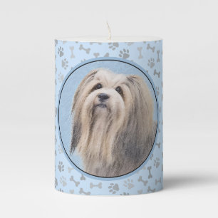 Havanese (Silver) Painting - Cute Original Dog Art Pillar Candle