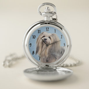 Havanese (Silver) Painting - Cute Original Dog Art Pocket Watch