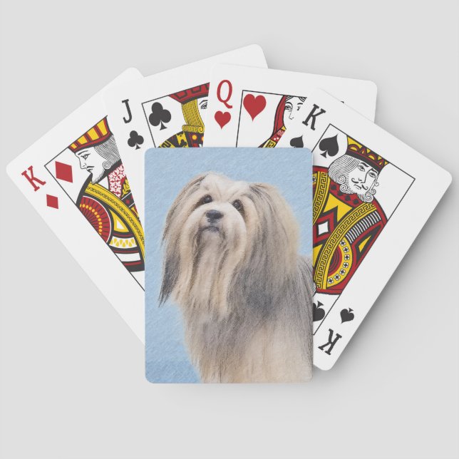Havanese (Silver) Painting - Cute Original Dog Art Poker Cards (Back)