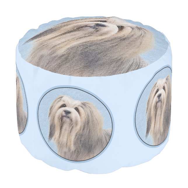 Havanese (Silver) Painting - Cute Original Dog Art Pouf (Angled Back)