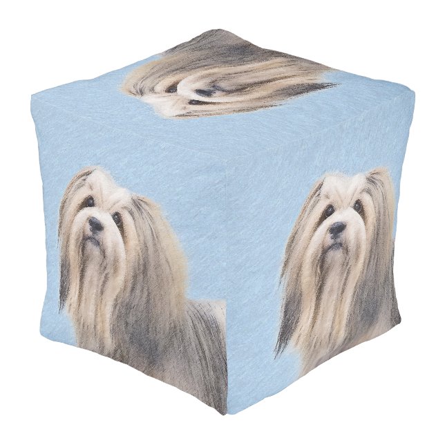 Havanese (Silver) Painting - Cute Original Dog Art Pouf (Angled Back)