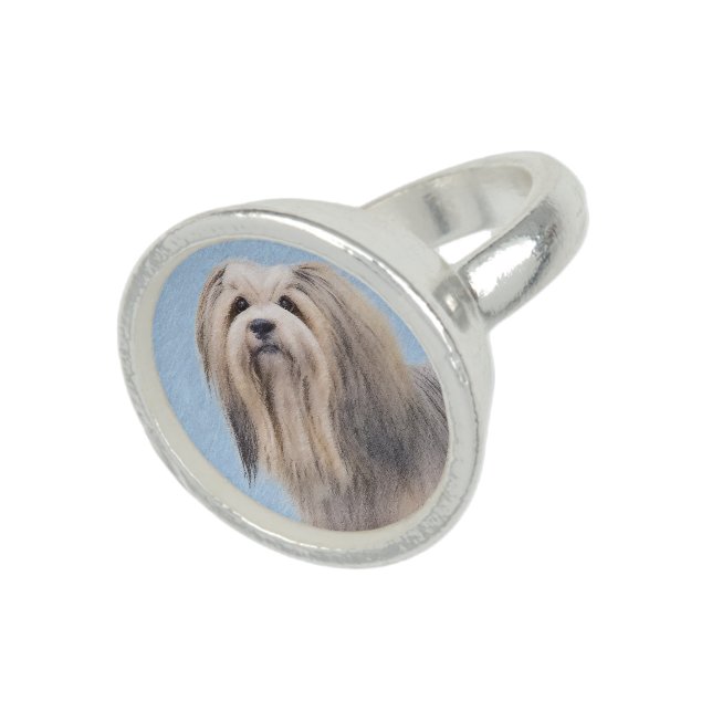 Havanese (Silver) Painting - Cute Original Dog Art Ring (Top)