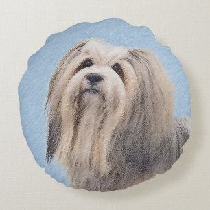 Havanese (Silver) Painting - Cute Original Dog Art Round Pillow