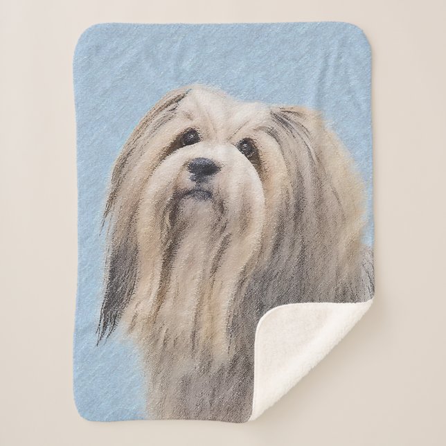 Havanese (Silver) Painting - Cute Original Dog Art Sherpa Blanket (Front)