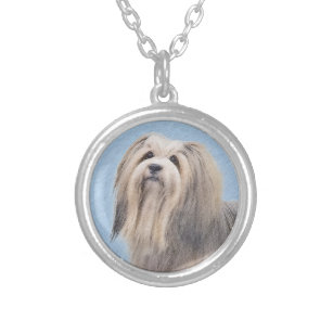 Havanese (Silver) Painting - Cute Original Dog Art Silver Plated Necklace