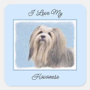 Havanese (Silver) Painting - Cute Original Dog Art Square Sticker