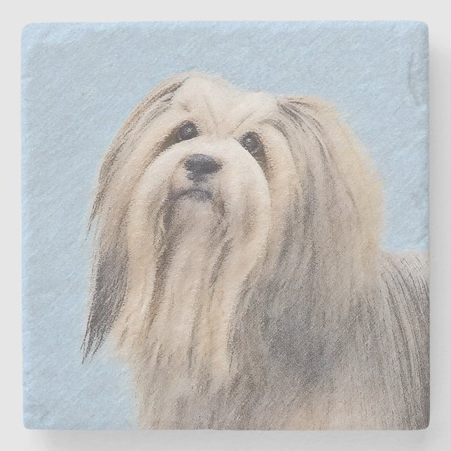 Havanese (Silver) Painting - Cute Original Dog Art Stone Coaster (Front)