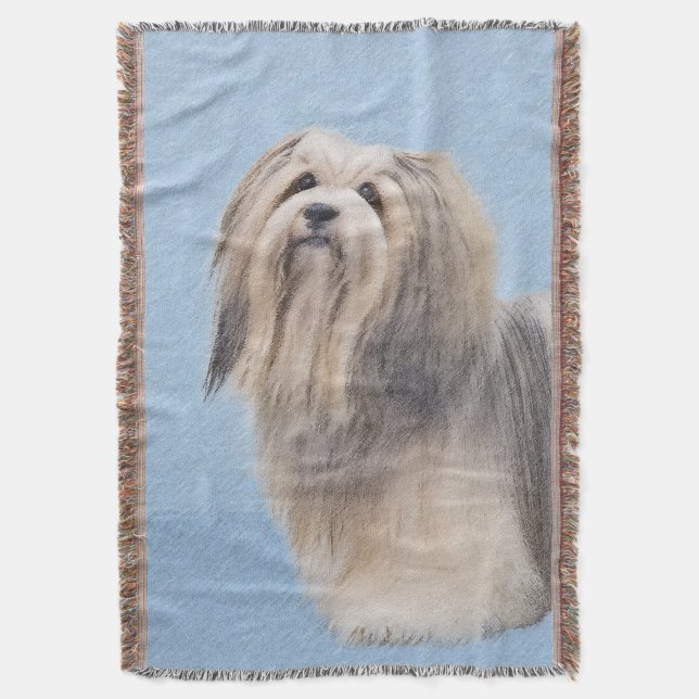 Havanese (Silver) Painting - Cute Original Dog Art Throw Blanket (Front Vertical)