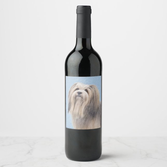 Havanese (Silver) Painting - Cute Original Dog Art Wine Label (Front)