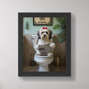 Havanese Sitting On Toilet Funny Framed Art
