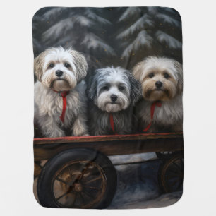 Havanese Snowy Sleigh Christmas Decor Baby Blanket