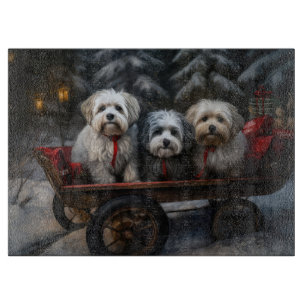 Havanese Snowy Sleigh Christmas Decor Cutting Board