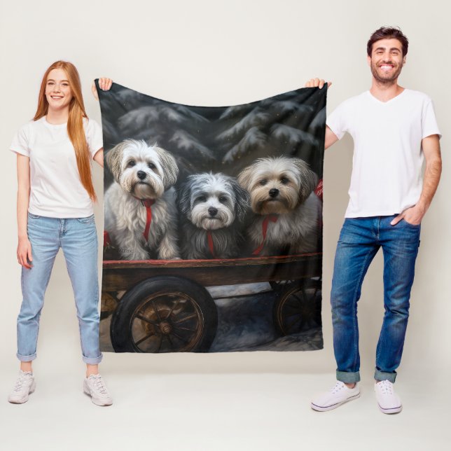 Havanese Snowy Sleigh Christmas Decor  Fleece Blanket (In Situ)