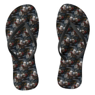 Havanese Snowy Sleigh Christmas Decor  Flip Flops