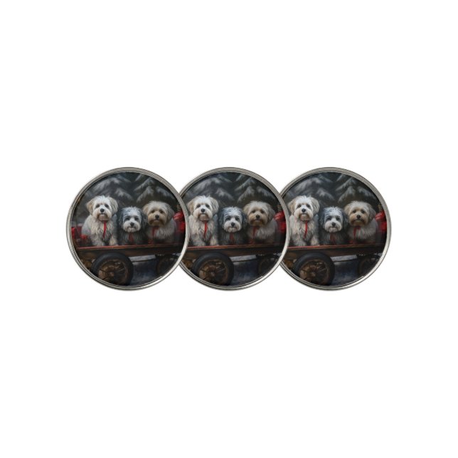 Havanese Snowy Sleigh Christmas Decor  Golf Ball Marker (3 Up)