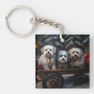 Havanese Snowy Sleigh Christmas Decor  Keychain