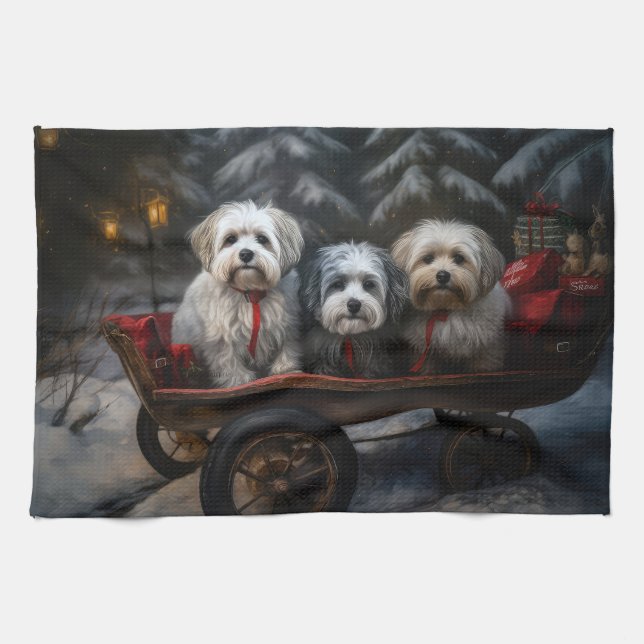 Havanese Snowy Sleigh Christmas Decor  Kitchen Towel (Horizontal)