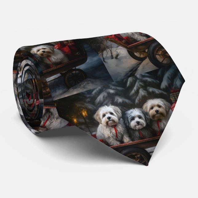 Havanese Snowy Sleigh Christmas Decor  Neck Tie (Rolled)