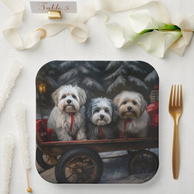 Havanese Snowy Sleigh Christmas Decor  Paper Plates (Wedding)