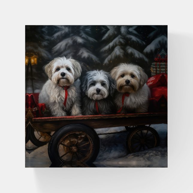 Havanese Snowy Sleigh Christmas Decor  Paperweight (Front)