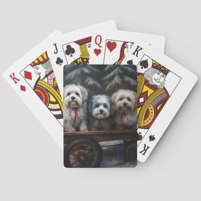 Havanese Snowy Sleigh Christmas Decor  Poker Cards (Back)