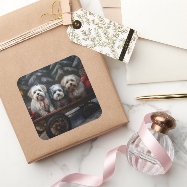 Havanese Snowy Sleigh Christmas Decor  Square Sticker (Gifting)