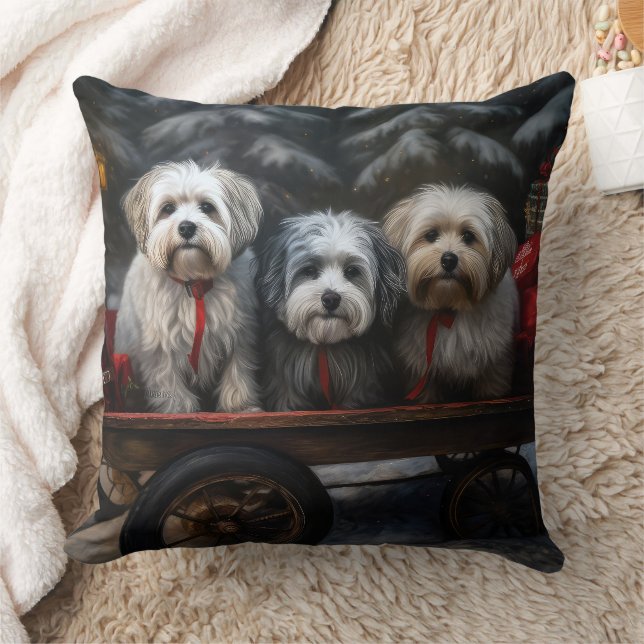Havanese Snowy Sleigh Christmas Decor  Throw Pillow (Blanket)
